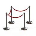 Montour Line Stanchion Post and Rope Kit Sat.Steel, 4 Crown Top 3 Red Rope C-Kit-4-SS-CN-3-PVR-RD-PS